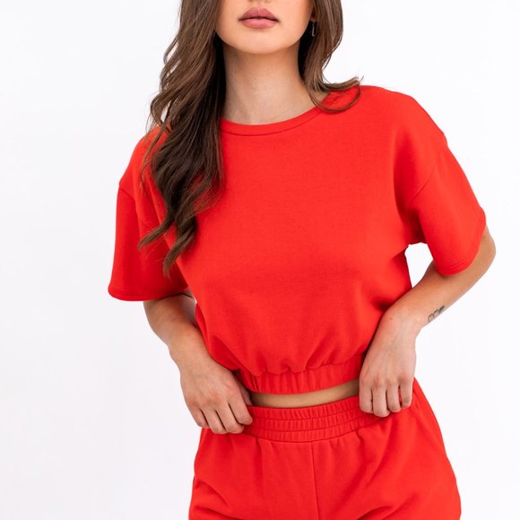 Le Lis Red Crop Top Women’s Small – Y2K Short Sleeve Cropped Sweatshirt Tee - Picture 3 of 6
